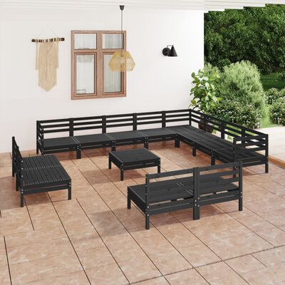 vidaXL 13-tlg. Garten-Lounge-Set Massivholz Kiefer Schwarz