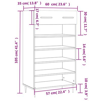 vidaXL Schuhschrank Braun Eichen-Optik 60x35x105 cm Holzwerkstoff