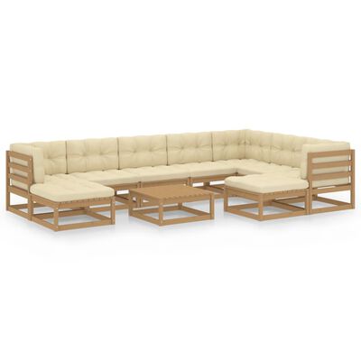 vidaXL 10-tlg. Garten-Lounge-Set mit Kissen Honigbraun Massivholz