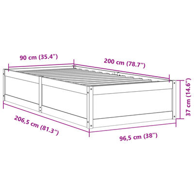 vidaXL Massivholzbett ohne Matratze Weiß 90x200 cm Kiefernholz