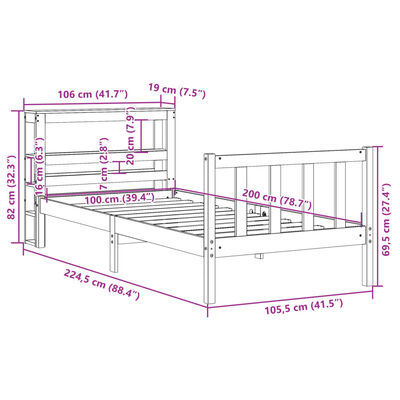 vidaXL Bettgestell mit Kopfteil ohne Matratze Wachsbraun 100x200 cm