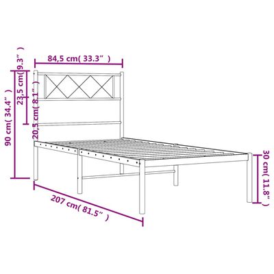 vidaXL Bettgestell mit Kopfteil Metall Schwarz 80x200 cm