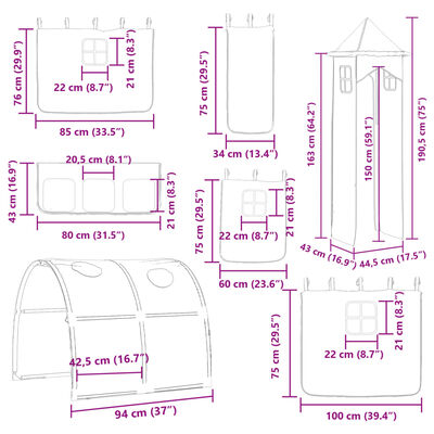 vidaXL Etagenbett mit Rutsche und Gardinen Blau 80x200 cm