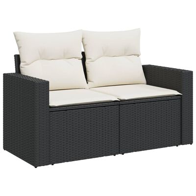 vidaXL 6-tlg. Garten-Sofagarnitur mit Kissen Schwarz Poly Rattan