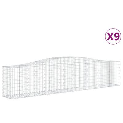 vidaXL Gabionen mit Hochbogen 9 Stk. 400x50x80/100cm Verzinktes Eisen