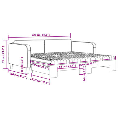 vidaXL Tagesbett Ausziehbar mit Matratzen Schwarz 100x200 cm Stoff