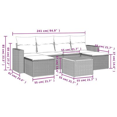 vidaXL 7-tlg. Garten-Sofagarnitur mit Kissen Grau Poly Rattan