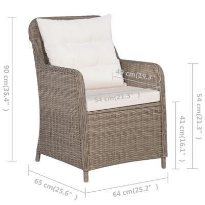 vidaXL 3-tlg. Bistro-Set mit Auflagen und Kissen Poly Rattan Braun