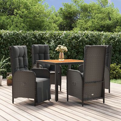 vidaXL 5-tlg. Garten-Essgruppe mit Kissen Schwarz Poly Rattan