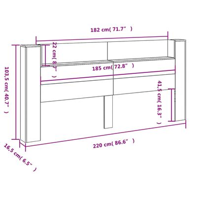 vidaXL LED-Kopfteil mit Ablage Räuchereiche 220x16,5x103,5 cm