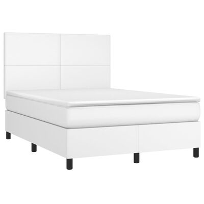 vidaXL Boxspringbett mit Matratze & LED Weiß 140x190 cm Kunstleder