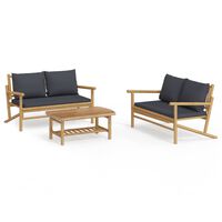 vidaXL 3-tlg. Garten-Lounge-Set mit Dunkelgrauen Kissen Bambus