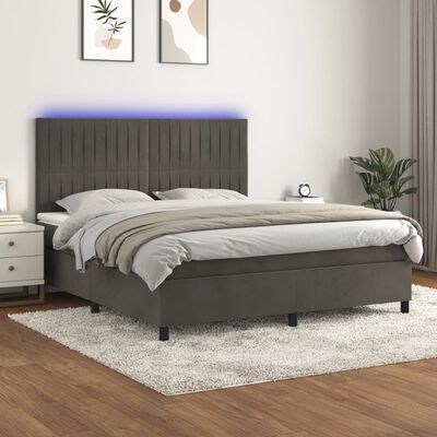 vidaXL Boxspringbett mit Matratze & LED Dunkelgrau 160x200 cm Samt