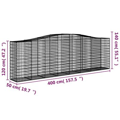 vidaXL Gabione mit Hochbogen 400x50x120/140 cm Verzinktes Eisen