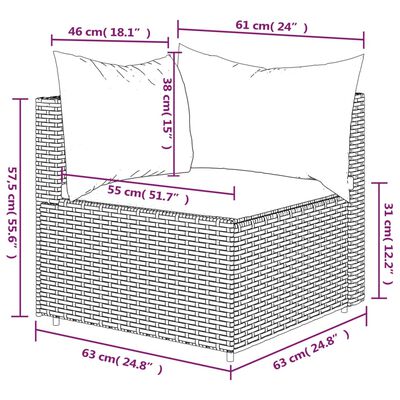 vidaXL Garten-Ecksofa mit Kissen Grau Poly Rattan