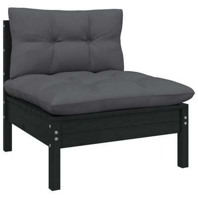 vidaXL 7-tlg. Garten-Lounge-Set mit Kissen Schwarz Kiefer Massivholz