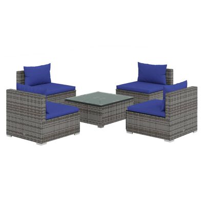 vidaXL 5-tlg. Garten-Lounge-Set mit Kissen Poly Rattan Grau