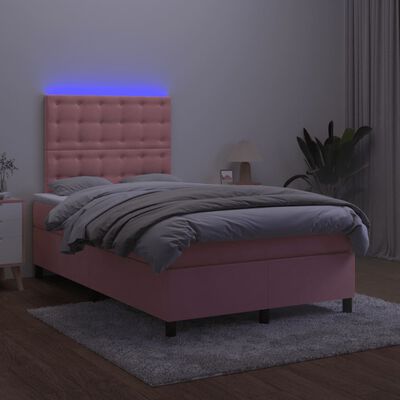 vidaXL Boxspringbett mit Matratze & LED Rosa 120x190 cm Samt