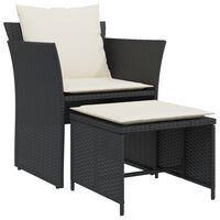 vidaXL Gartenstuhl mit Fußhocker Schwarz Poly Rattan