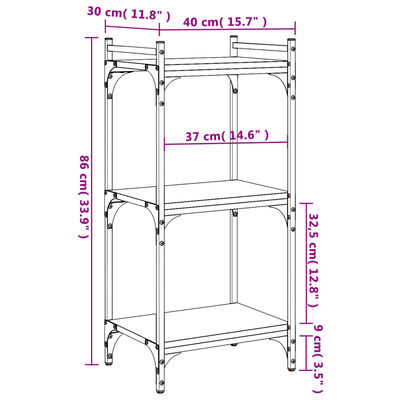 vidaXL Bücherregal 3 Böden Räuchereiche 40x30x86 cm Holzwerkstoff