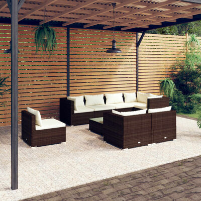 vidaXL 9-tlg. Garten-Lounge-Set mit Kissen Poly Rattan Braun