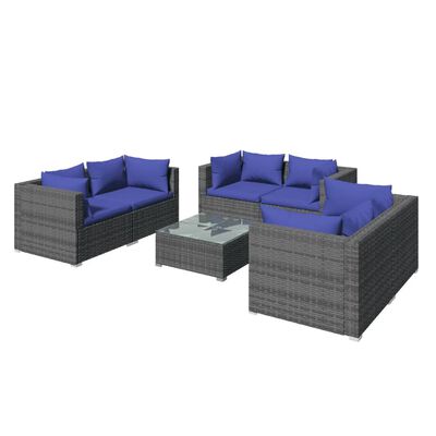 vidaXL 7-tlg. Garten-Lounge-Set mit Kissen Poly Rattan Grau