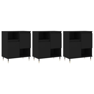 vidaXL Sideboards 3 Stk. Schwarz Holzwerkstoff