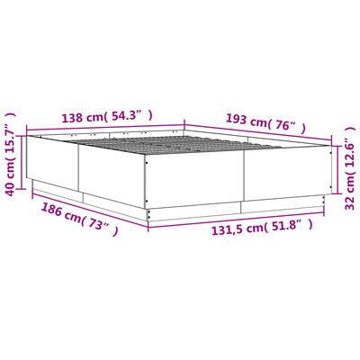 vidaXL Bettgestell mit LED Braun Eichen-Optik 135x190 cm Holzwerkstoff