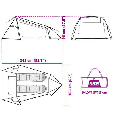 vidaXL Tunnel-Campingzelt 2 Personen Weiß Dunkel Wasserdicht