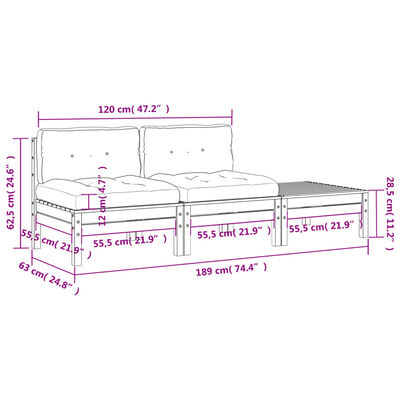 vidaXL Gartensofa mit Kissen und Hocker 2-Sitzer