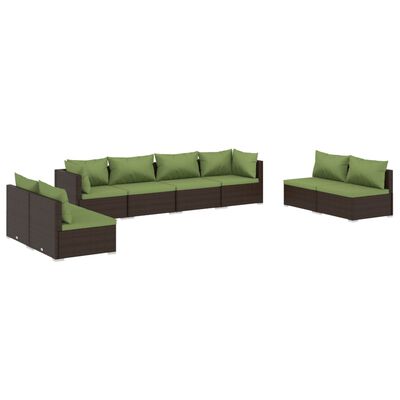 vidaXL 8-tlg. Garten-Lounge-Set mit Kissen Poly Rattan Braun