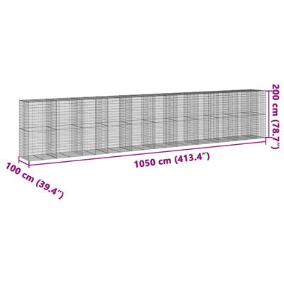 vidaXL Gabione mit Deckel 1050x100x200 cm Verzinktes Eisen