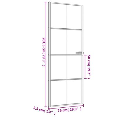 vidaXL Innentür Schlank Schwarz 76x201,5 cm Hartglas und Aluminium