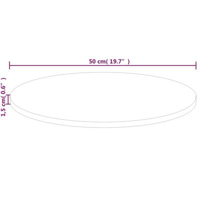 vidaXL Runde Tischplatte Ø50x1,5 cm Unbehandeltes Massivholz Eiche