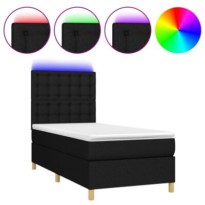 vidaXL Boxspringbett mit Matratze & LED Schwarz 100x200 cm Stoff