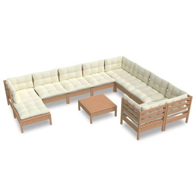 vidaXL 11-tlg. Garten-Lounge-Set mit Kissen Honigbraun Kiefernholz