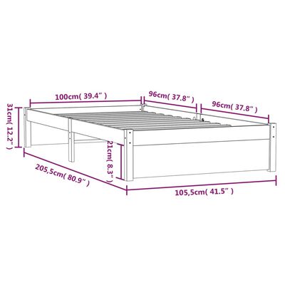 vidaXL Massivholzbett Weiß 100x200 cm