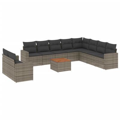 vidaXL 11-tlg. Garten-Sofagarnitur mit Kissen Grau Poly Rattan