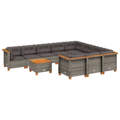 vidaXL 11-tlg. Garten-Sofagarnitur mit Kissen Grau Poly Rattan