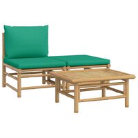 vidaXL 3-tlg. Garten-Lounge-Set mit Grünen Kissen Bambus