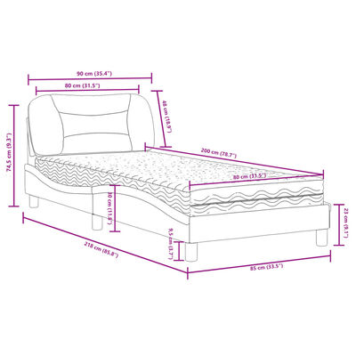 vidaXL Bett mit Matratze Schwarz und Weiß 80x200 cm Kunstleder