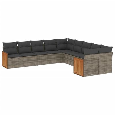 vidaXL 10-tlg. Garten-Sofagarnitur mit Kissen Grau Poly Rattan