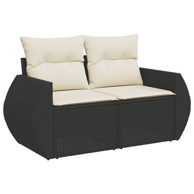 vidaXL 9-tlg. Garten-Sofagarnitur mit Kissen Schwarz Poly Rattan