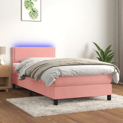 vidaXL Boxspringbett mit Matratze & LED Rosa 100x200 cm Samt