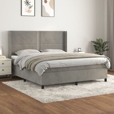 vidaXL Boxspringbett mit Matratze Hellgrau 180x200 cm Samt