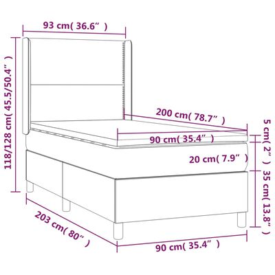 vidaXL Boxspringbett mit Matratze Hellgrau 90x200 cm Samt