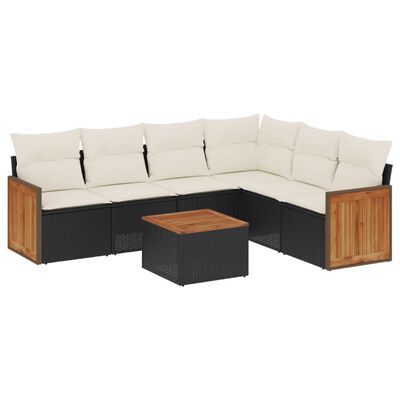 vidaXL 7-tlg. Garten-Sofagarnitur mit Kissen Schwarz Poly Rattan