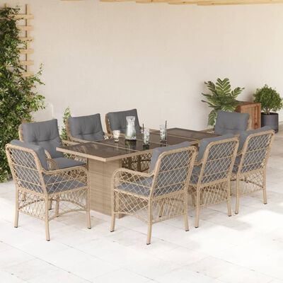 vidaXL 9-tlg. Garten-Essgruppe mit Kissen Beigemischung Poly Rattan