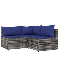 vidaXL 3-tlg. Garten-Lounge-Set mit Kissen Grau Poly Rattan