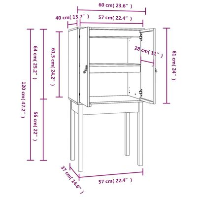 vidaXL Highboard Grau 60x40x120 cm Massivholz Kiefer